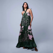 Verandah Halter Maxi | Emerald Multi Wisteria Panel