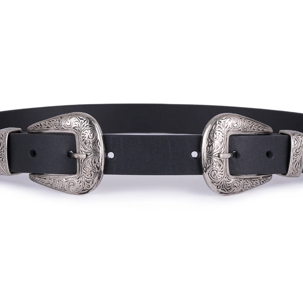 Double Buckle Skinny Leather Belt – Montserrat Messeguer