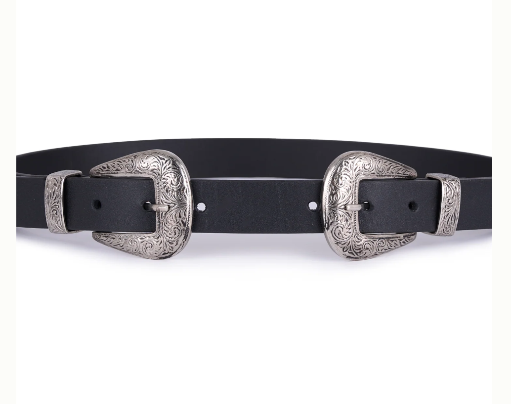 Double Buckle Skinny Leather Belt – Montserrat Messeguer
