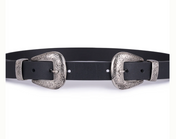 Double Buckle Skinny Leather Belt – Montserrat Messeguer