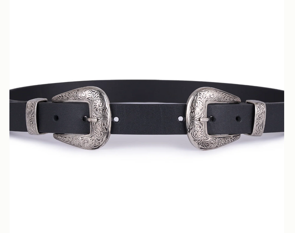 Double Buckle Skinny Leather Belt – Montserrat Messeguer