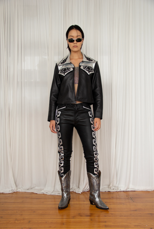 Silver Greca Leather Pants – Montserrat Messeguer