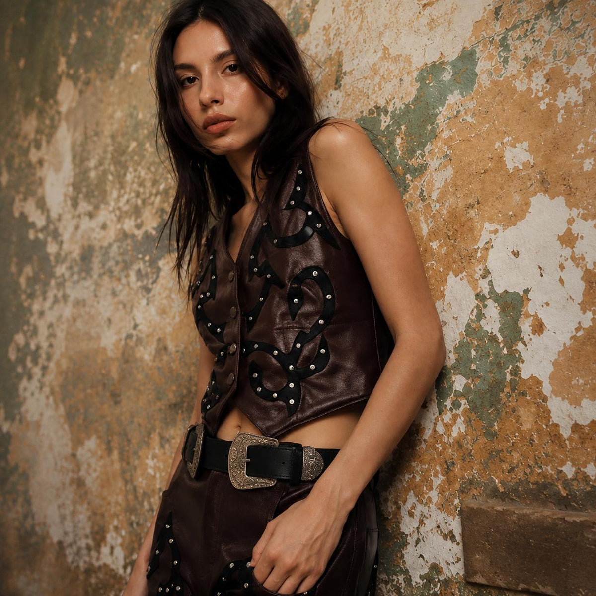 Montserrat Messeguer studded leather vest, detail