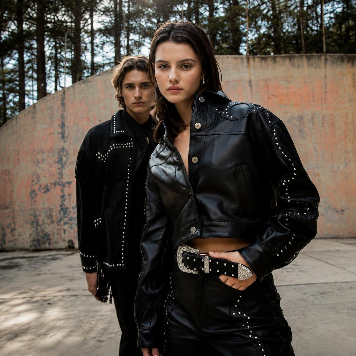 Montserrat Messeguer studded black leather, couple